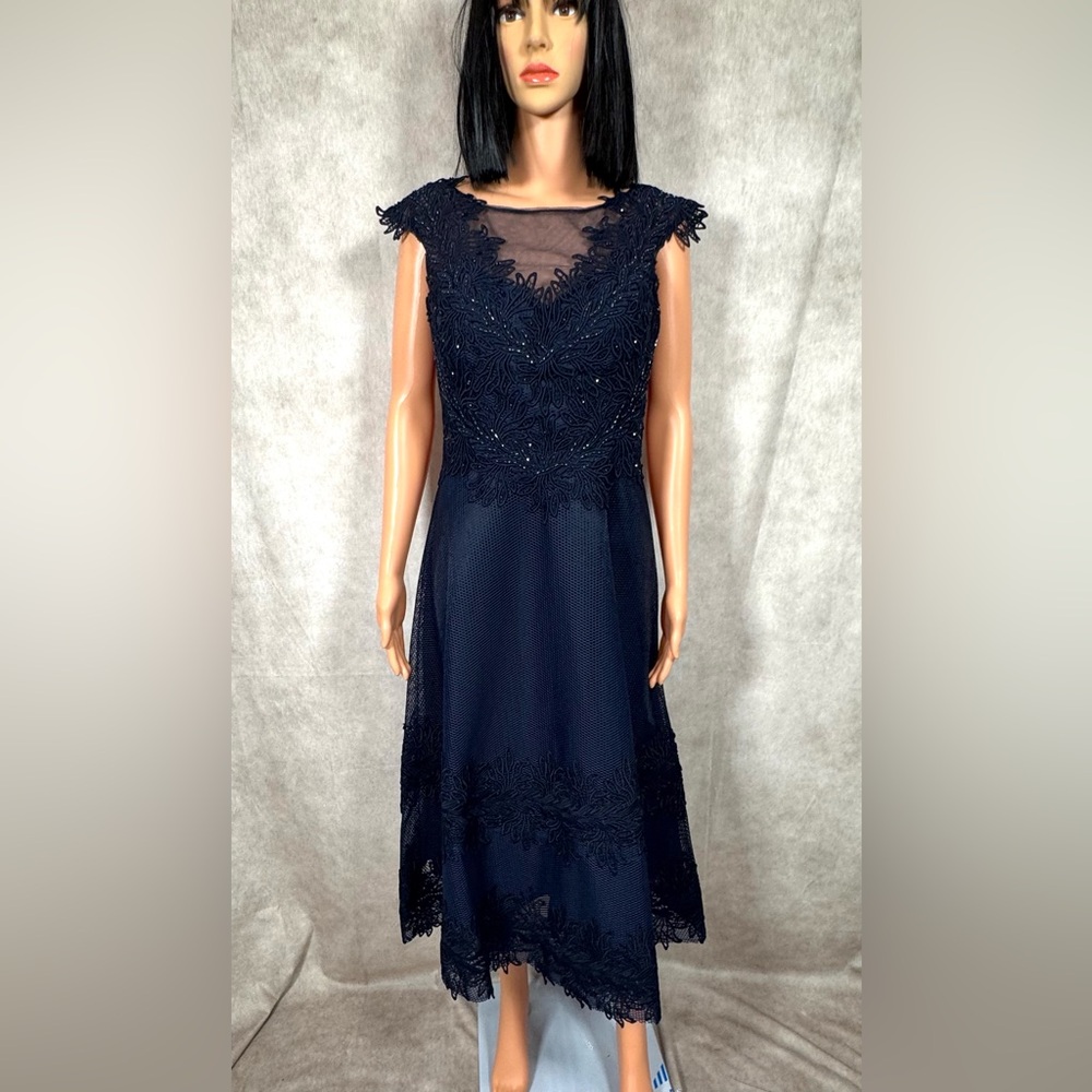 NWT - Rickie Freeman for Teri Jon Navy Sequin Gown - Size 6
